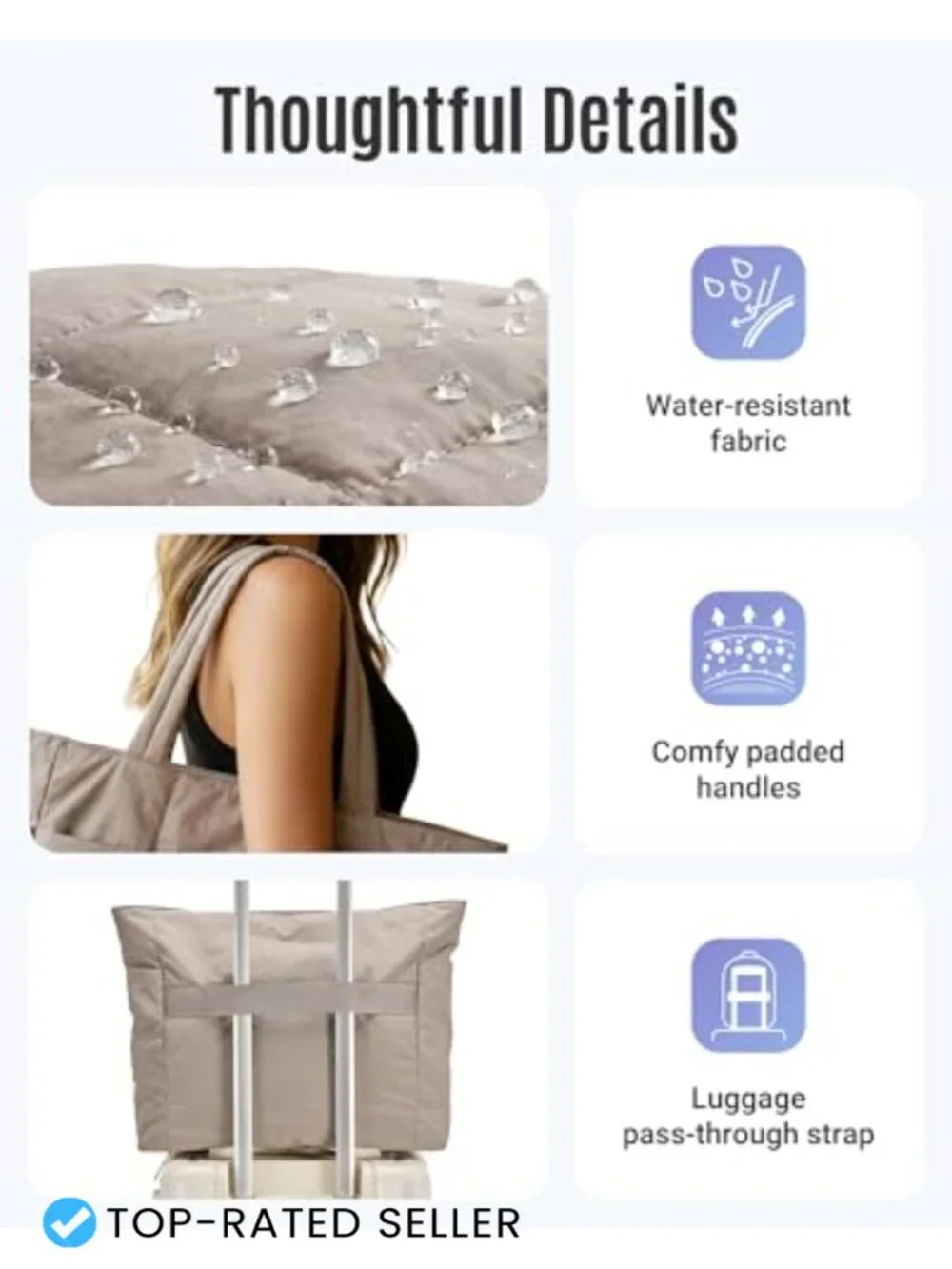 Lightweight Quilted Tote Bag Set with Laptop Compartment, 2-Piece for Travel